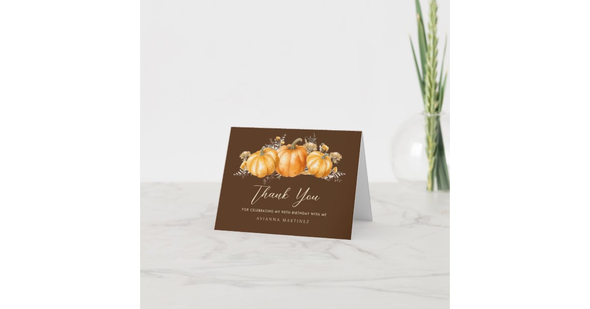 Rustic Fall Pumpkin Photo 90th Birthday Folded Thank You Card | Zazzle