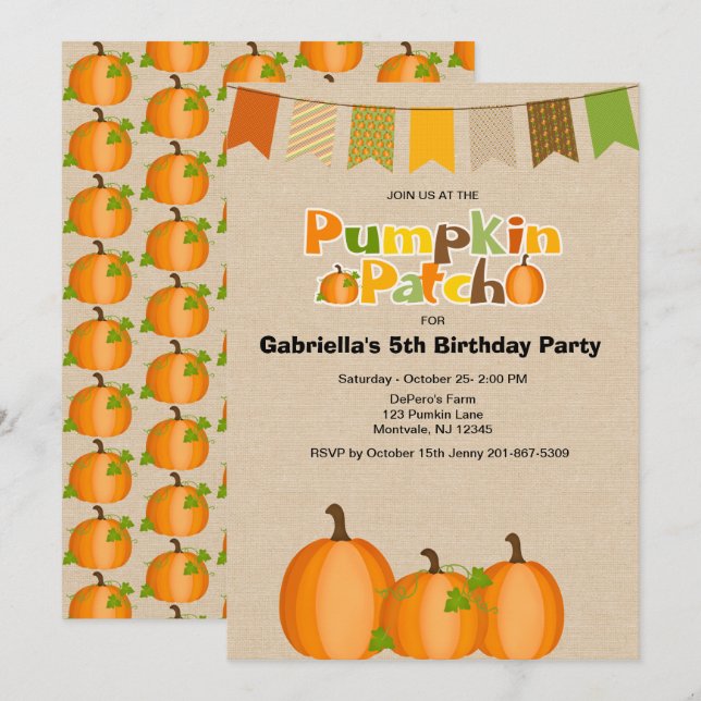 Rustic Fall Pumpkin Picking Birthday Party Invitation (Front/Back)