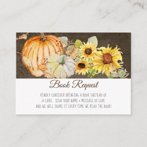 Rustic Fall Pumpkin Sunflower Wood Book Request Enclosure Card