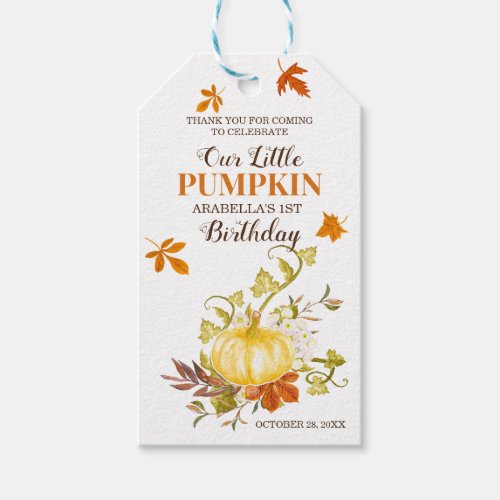 Rustic Fall Pumpkin  Thank You Birthday Gift Tags