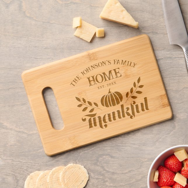 Rustic Fall Pumpkin Thankful Engraved Engraved Cutting Board (Cheese)