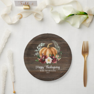 Rustic Fall Pumpkin Thanksgiving Paper Plates