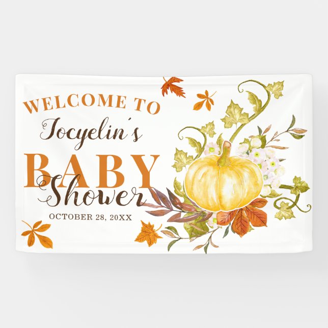 Rustic Fall Pumpkin |  Watercolor Baby Shower Banner (Horizontal)