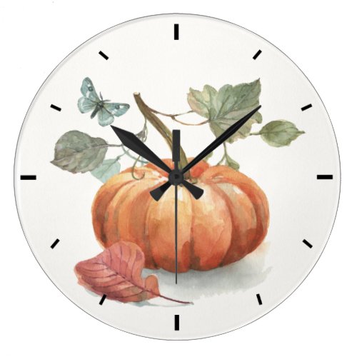 Rustic Fall Pumpkin Watercolor Large Clock