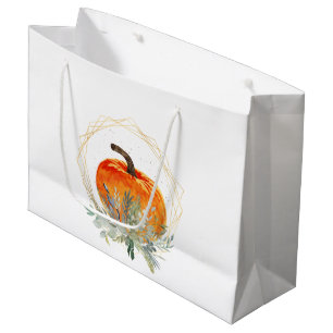 Rustic Fall Pumpkin Watercolor Large Gift Bag
