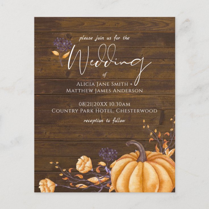 Rustic Fall Pumpkin Wedding Budget Invitations | Zazzle