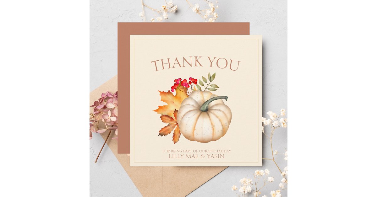 Rustic Fall Pumpkin Wedding Thank You Card | Zazzle