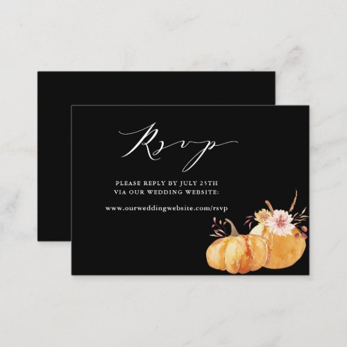 Rustic Fall Pumpkin Wedding Website RSVP Black Enclosure Card