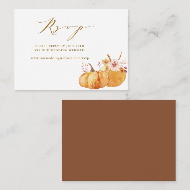 Rustic Fall Pumpkin Wedding Website RSVP Gold Enclosure Card (Front/Back)