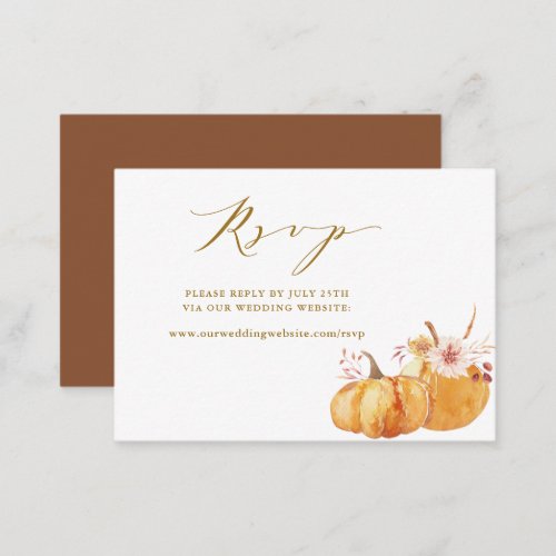 Rustic Fall Pumpkin Wedding Website RSVP Gold Enclosure Card