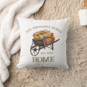Rustic Fall Pumpkin Wheelbarrow Family Home Throw Pillow