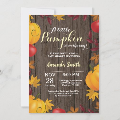 Rustic Fall Pumpkin Yellow Baby Shower invitation