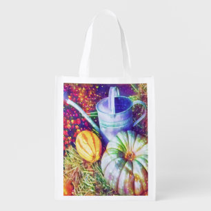 Rustic Fall Pumpkins And Flowers Grocery Bag