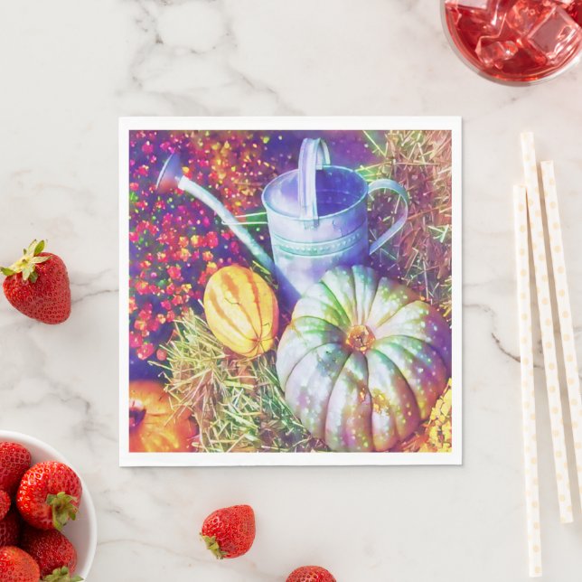 Rustic Fall Pumpkins And Flowers Napkins (Insitu)