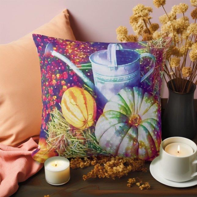 Rustic Fall Pumpkins And Flowers Throw Pillow (Creator Uploaded)