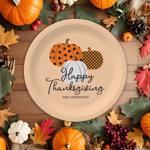 Rustic Fall Pumpkins Custom Happy Thanksgiving Paper Plates