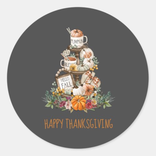 Rustic Fall Pumpkins Happy Thanksgiving Classic Ro Classic Round Sticker