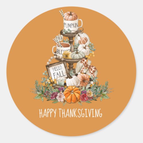 Rustic Fall Pumpkins Happy Thanksgiving Orange  Classic Round Sticker