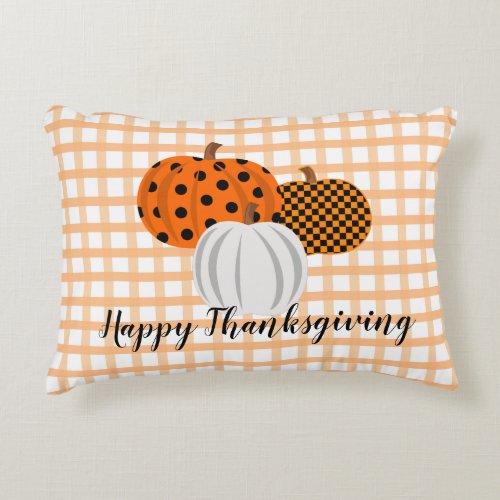 Rustic Fall Pumpkins Happy Thanksgiving Plaid Accent Pillow