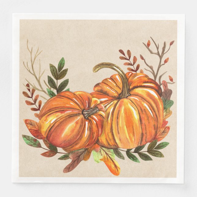 Rustic Fall Pumpkins Paper Dinner Napkins (Front)
