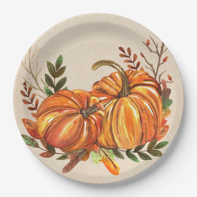 Rustic Fall Pumpkins  Paper Plates (Front)
