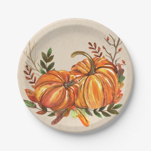 Rustic Fall Pumpkins Paper Plates