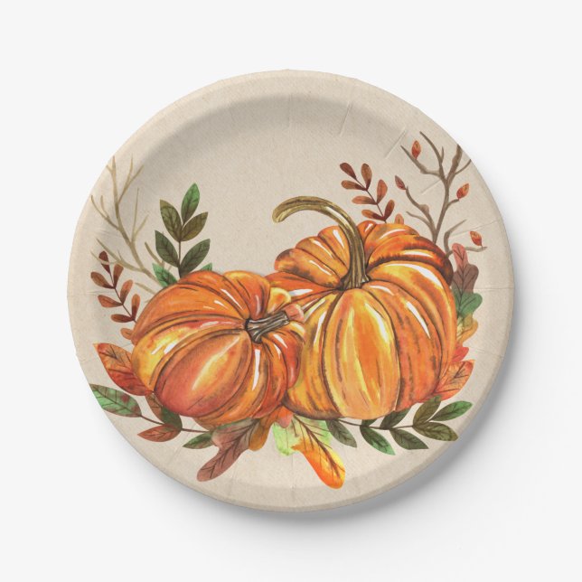 Rustic Fall Pumpkins Paper Plates (Front)