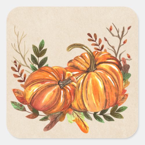 Rustic Fall Pumpkins Square Sticker