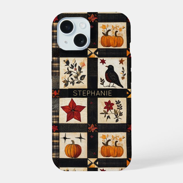 Rustic Fall Quilt Pattern | Farmhouse Patchwork Iphone Case (Back)