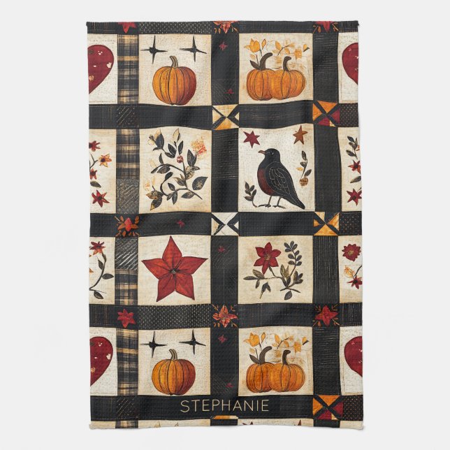Rustic Fall Quilt Pattern | Farmhouse Patchwork Kitchen Towel (Vertical)
