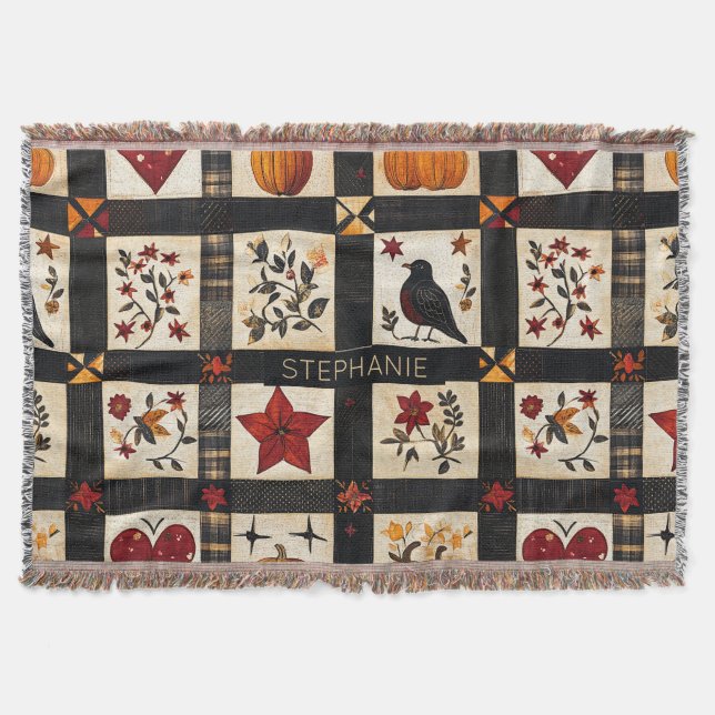 Rustic Fall Quilt Pattern | Farmhouse Patchwork Throw Blanket (Front)