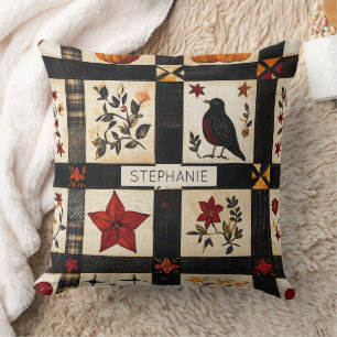Rustic Fall Quilt Pattern Farmhouse Patchwork Throw Pillow