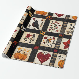 Rustic Fall Quilt Pattern   Farmhouse Patchwork Wrapping Paper