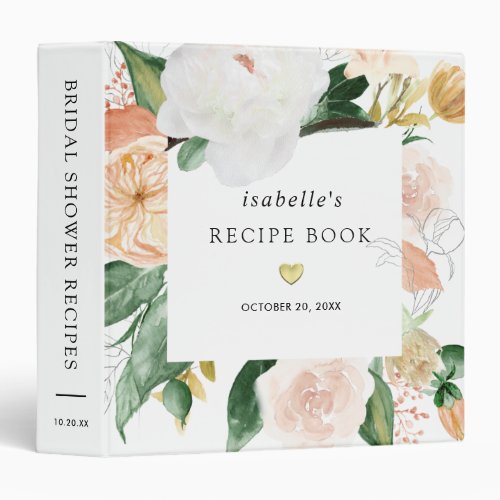 Rustic Fall Rose Floral Bridal Shower Recipe Book 3 Ring Binder