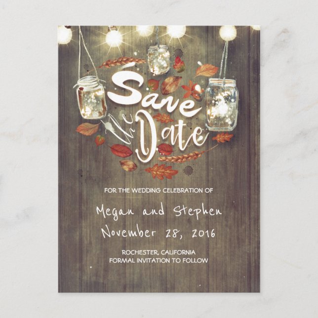Rustic Fall Save the Date Announcement Postcard (Front)