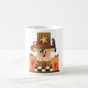 Rustic Fall Scarecrow with Pumpkins and Crow Coffee Mug
