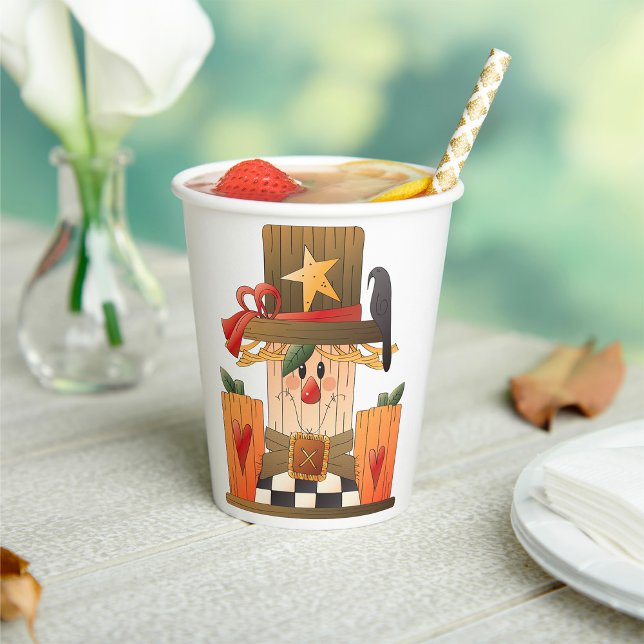 Rustic Fall Scarecrow with Pumpkins and Crow  Paper Cups (Creator Uploaded)
