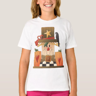 Rustic Fall Scarecrow with Pumpkins and Crow T-Shirt
