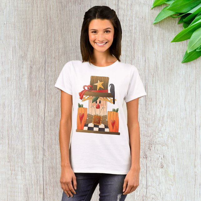 Rustic Fall Scarecrow with Pumpkins and Crow  T-Shirt (Creator Uploaded)