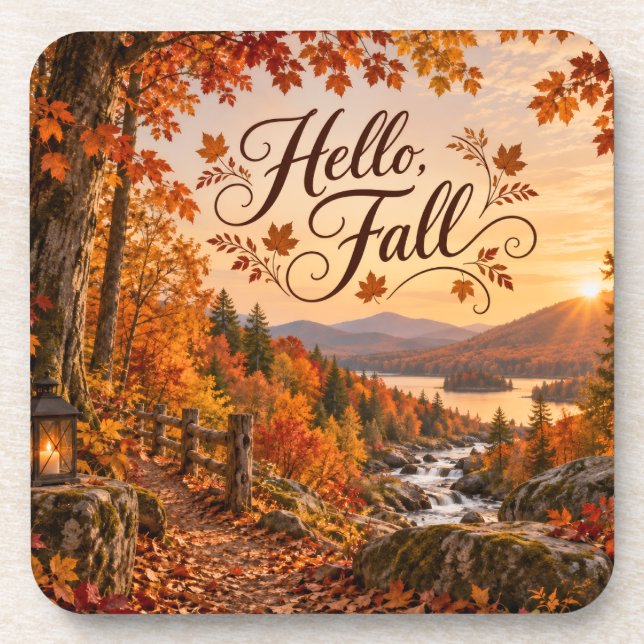Rustic Fall Season Illustration Beverage Coaster (Front)