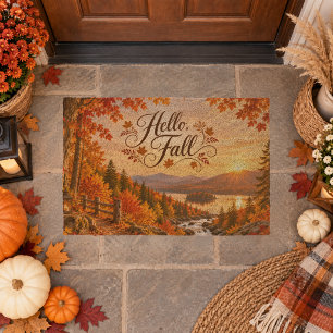 Rustic Fall Season Illustration Fiber Doormat