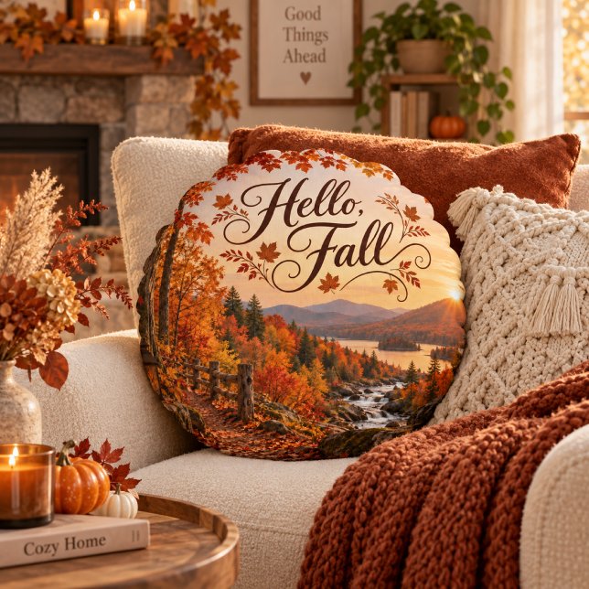 Rustic Fall Season Illustration Round Pillow (Creator Uploaded)
