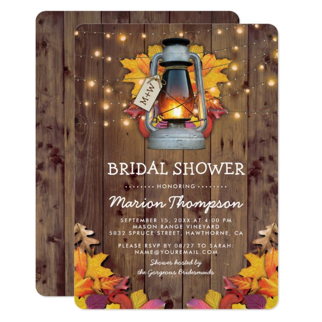 Rustic Fall String Lights Autumn Bridal Shower Invitation