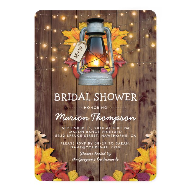 Rustic Fall String Lights Autumn Bridal Shower Invitation