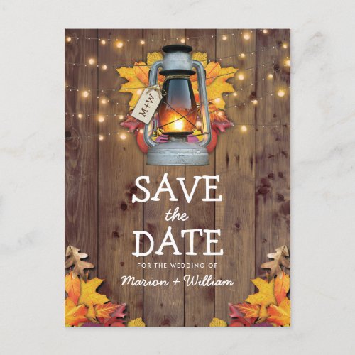 Rustic Fall String Lights Autumn Save the Date Announcement Postcard