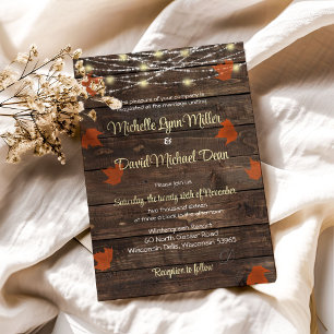 Rustic Fall String Lights Barn Wedding Invitation