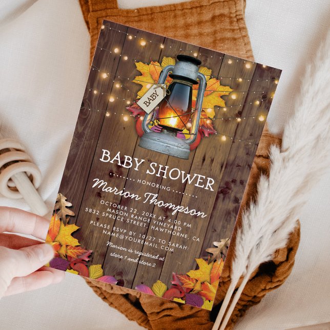 Rustic Fall String Twinkle Lights Baby Shower Invitation (Creator Uploaded)