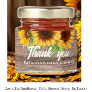 Rustic Fall Sunflower Baby Shower Honey Jar Favors