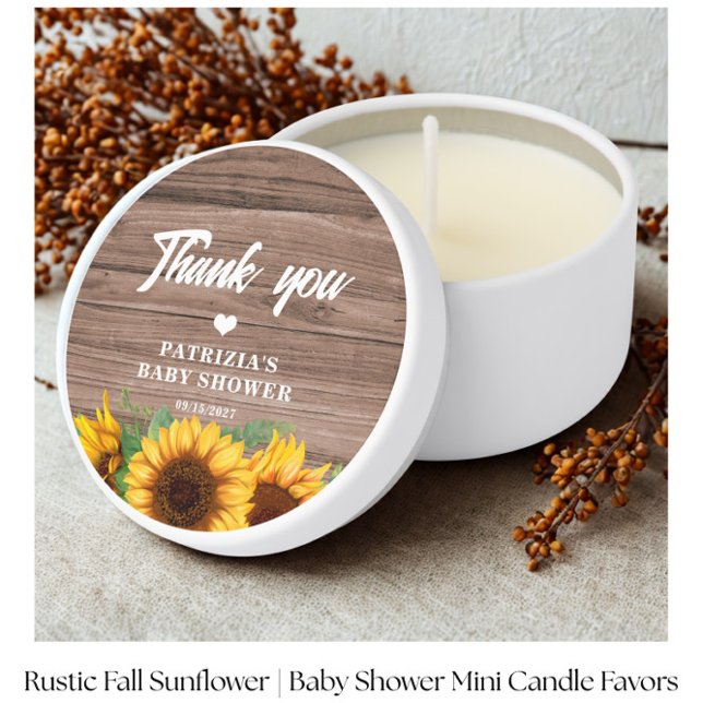 Rustic Fall Sunflower | Baby Shower Mini Candle Favors (Creator Uploaded)