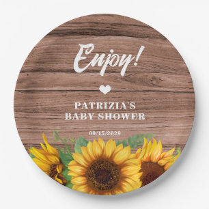 Rustic Fall Sunflower Baby Shower Paper Plates